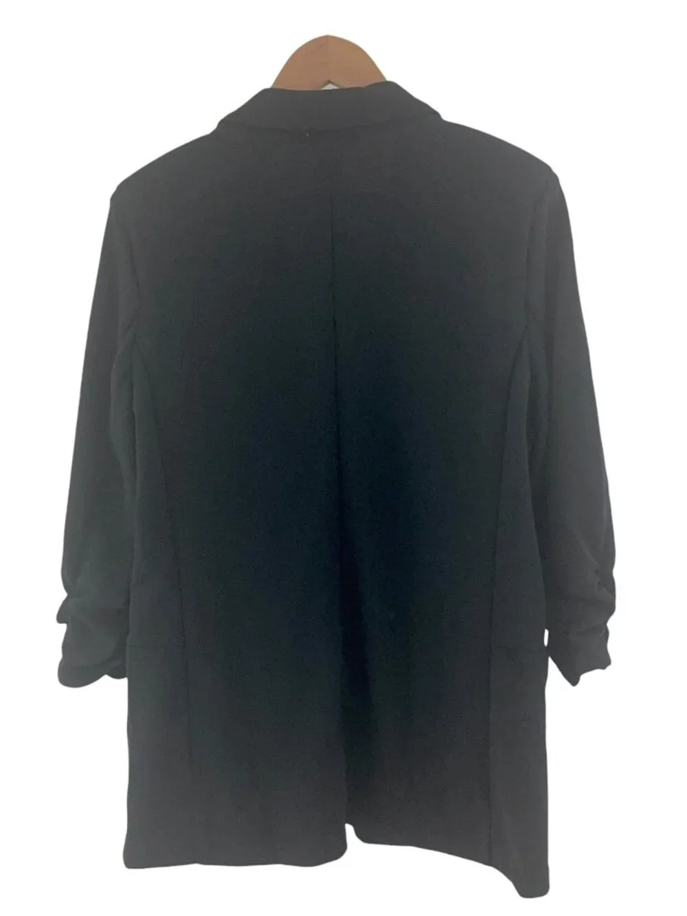 Bar III NEW Black Knit Boyfriend Blazer Jacket Scrunched Ruched 3/4 Sleeves Sz L